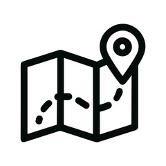 Simple Outline Folded Map with Location Pin and Route Icon