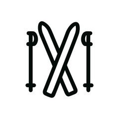Minimalist Outline Skiing Equipment Icon, Winter Sport Elements Design