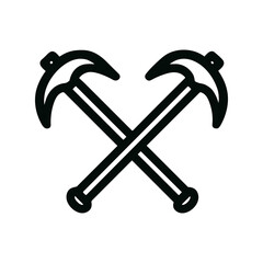 Simple Outline Crossed Pickaxes Symbol Silhouette Illustration Icon Design