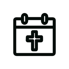Minimalist Outline Calendar with Cross Symbol for Religious Holiday Event Icon