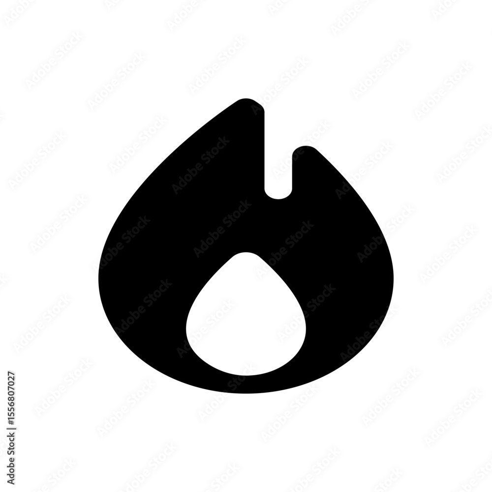 Poster stylized black flame with a teardrop shaped center on a white background in a simple vector graphic