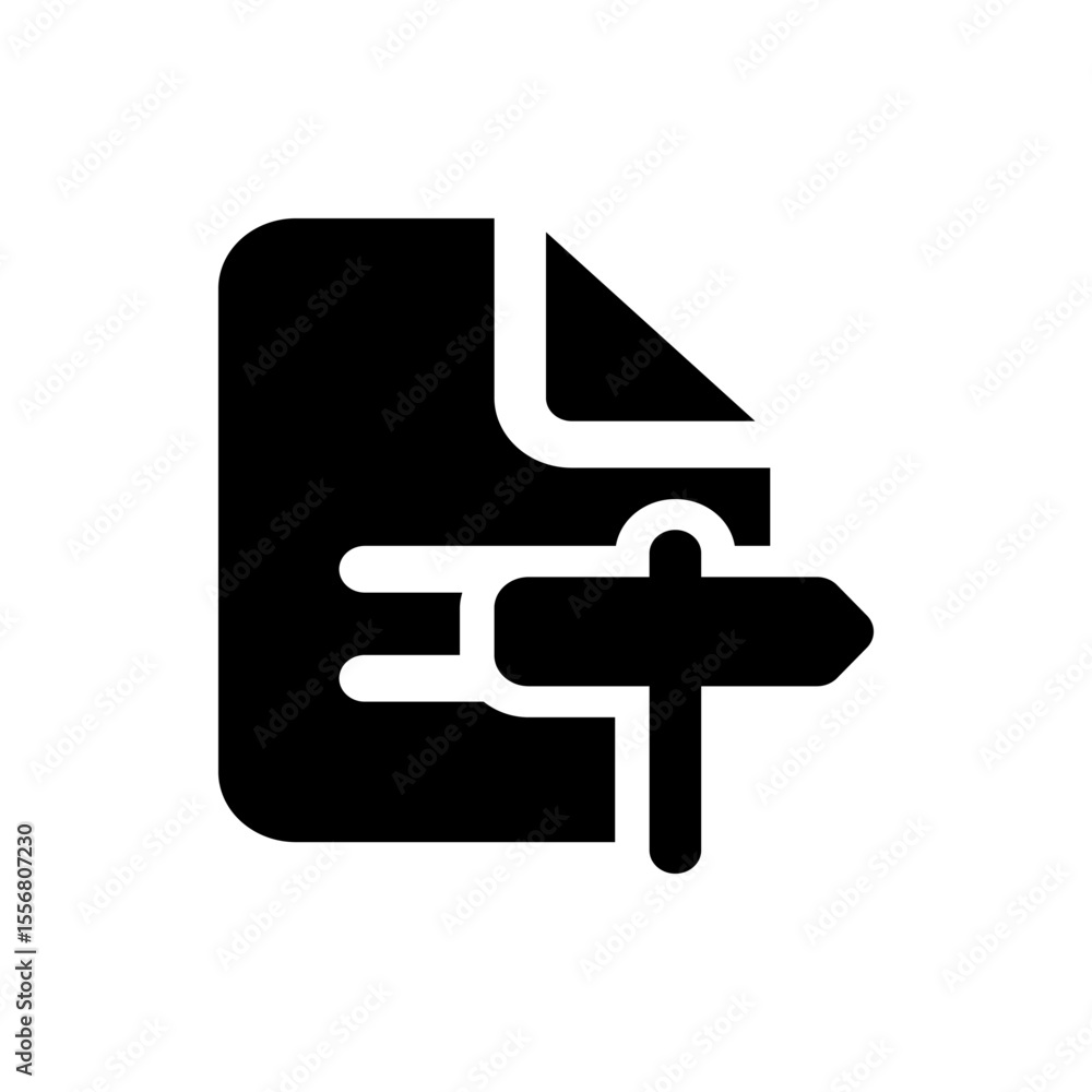 Poster black and white document icon with a right arrow sign, indicating file export or transfer action ico