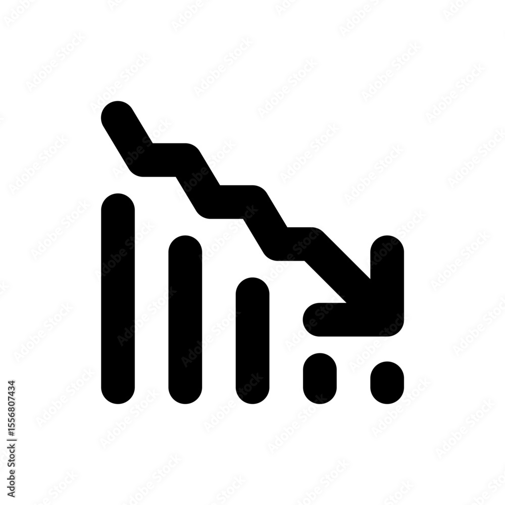 Poster decreasing bar graph with a jagged arrow pointing downwards indicating a loss or negative trend show