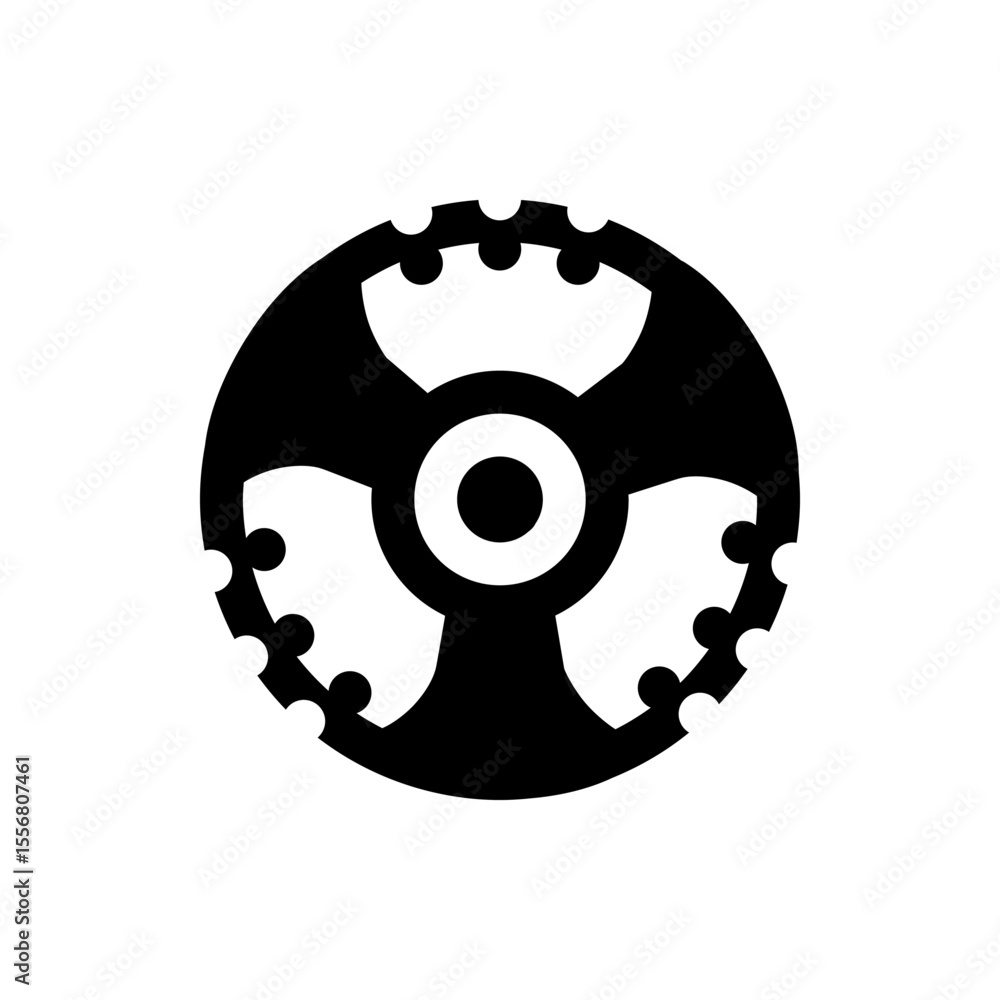 Poster abstract circular design with central ring and radial arms surrounded by smaller circular elements