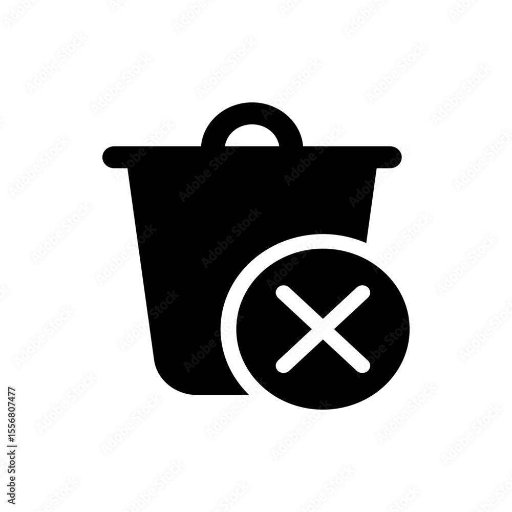 Aufkleber black trash can with handle and white circle with x symbol indicating deletion or removal icon desig