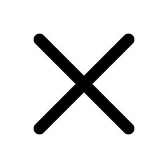 A simple black cross mark with rounded ends against a white background in a minimal design style image