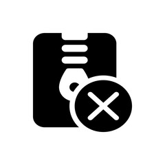 Black and white icon of a file or document with a teardrop shape and an x mark indicating deletion