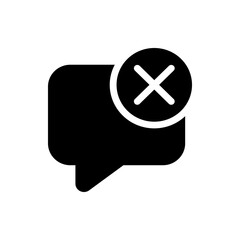 Black speech bubble with a white circle containing a white cross symbol indicating deletion icon