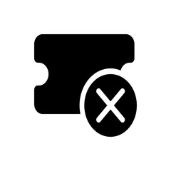 Black ticket with a rounded edge and a white circle with an x over it indicating cancellation or removal