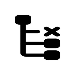 Black flowchart with rounded rectangles connected by lines and an x symbol indicating removal 100 character