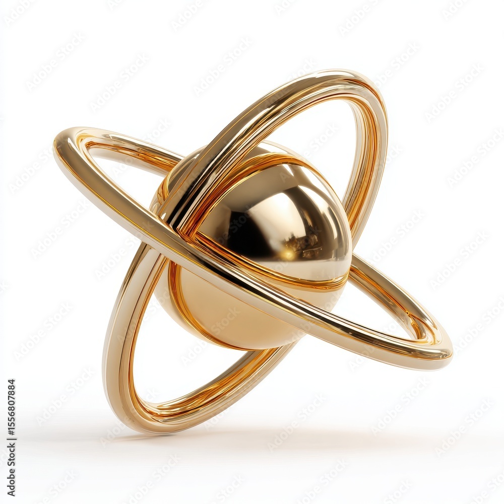 Poster abstract golden sphere with orbiting rings 3d render