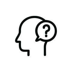Line Art Human Head with Question Mark Inside Thought Bubble Icon