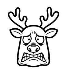 Cringing Reindeer Face Line Art