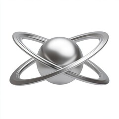 Abstract Metallic Sphere with Orbiting Rings in 3D Rendering