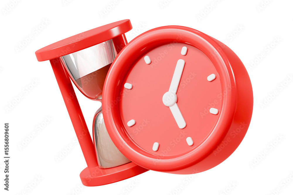 Fototapete 3d time management concept. urgent work. fast service. stopwatch with hourglass and calendar. minima