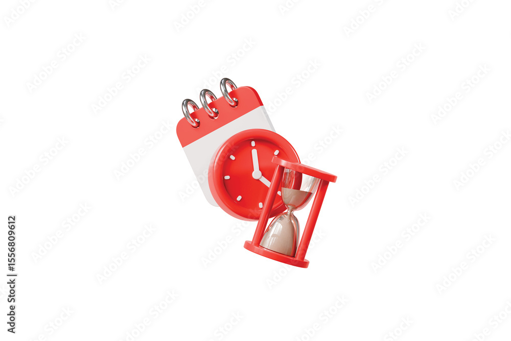 Fototapete 3d time management concept. urgent work. fast service. stopwatch with hourglass and calendar. minima