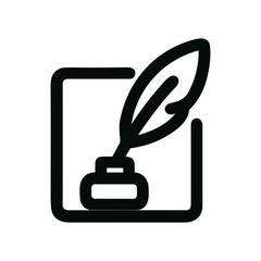 Minimalist Line Art Quill and Inkwell in Frame Shape Icon