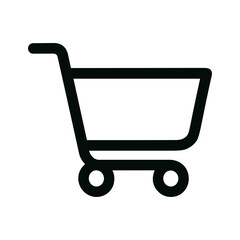 Simple Outline Black Shopping Cart with Wheels Icon Illustration