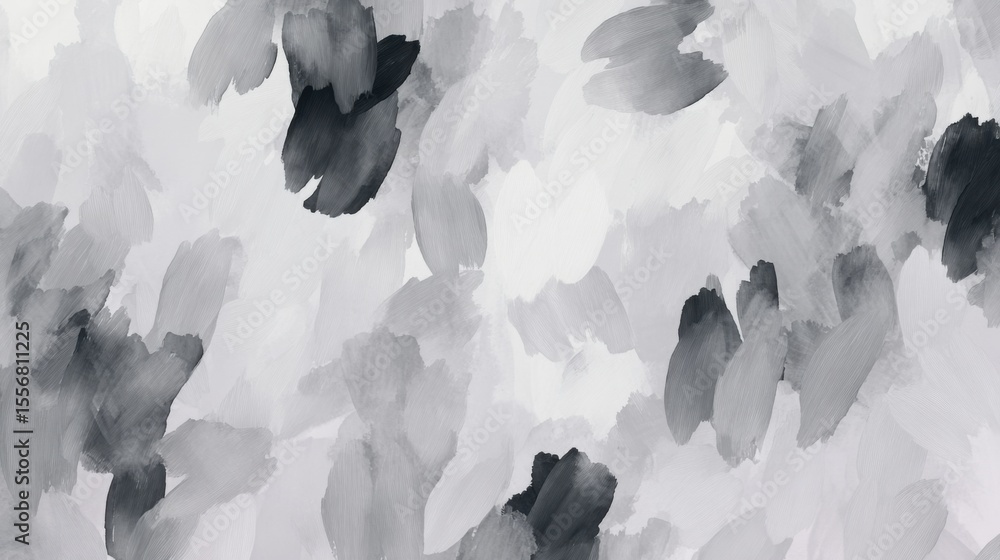 Aufkleber abstract composition of fluid, organic brush-like strokes in varying shades of gray, creating a mini