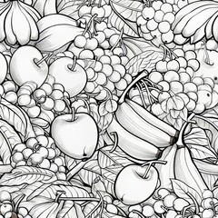 Seamless pattern of simple fruit contours on white background with minimal detail design