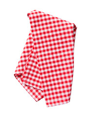 Red and white checkered fabric napkin folded on a transparent background isolated on transparent background