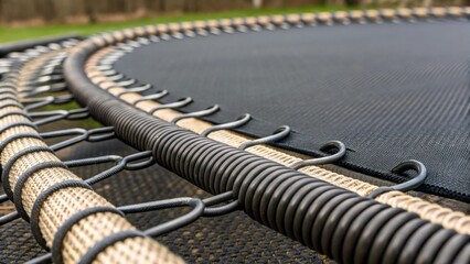 Close-Up View of Trampoline Surface and Springs on a Summer Day