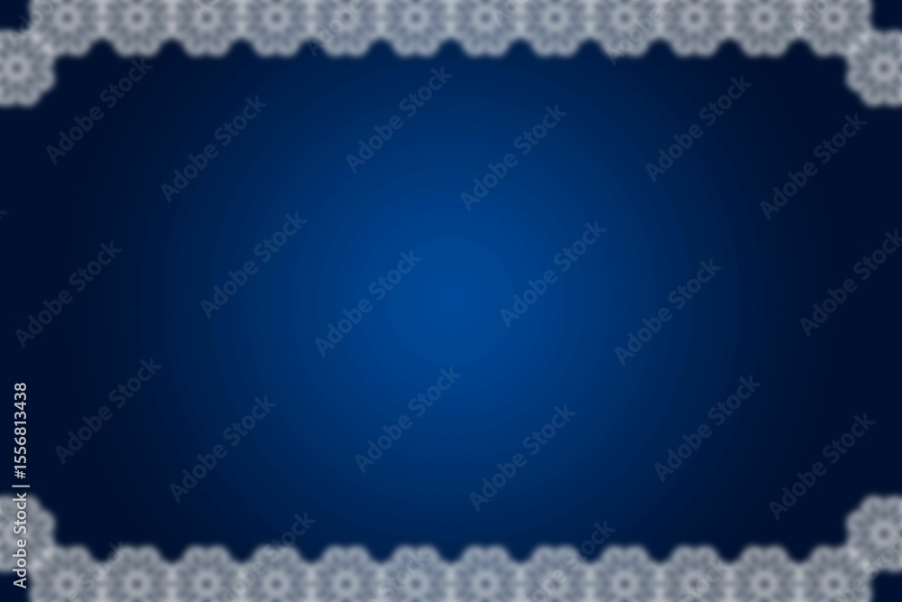 Poster white lace-like border pattern is framing deep blue gradient backdrop in vector art, copy space