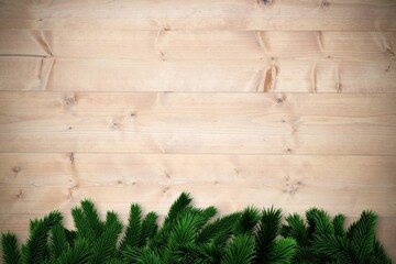Fir branches over wooden planks