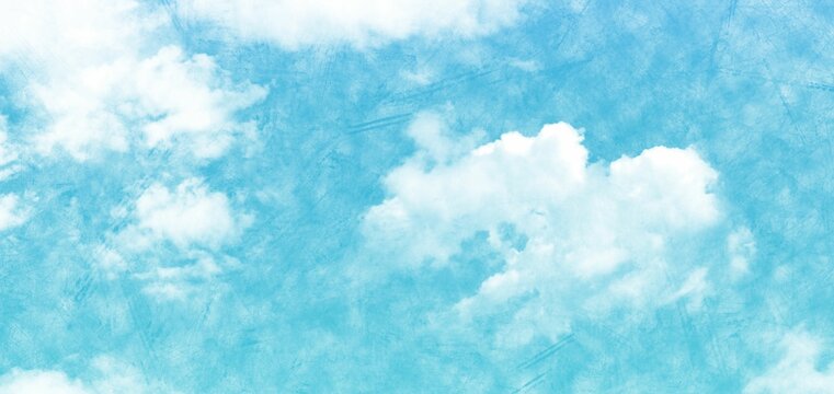 Fototapeta Large cumulus cloud floating in painterly sky illustration with scattered wispy clouds