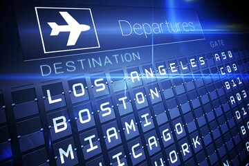 Blue departures board for american cities