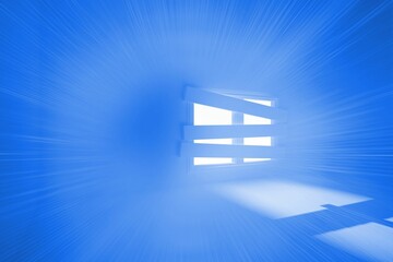 Bright blue room with bordered up window