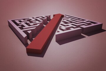 Red arrow cutting through puzzle
