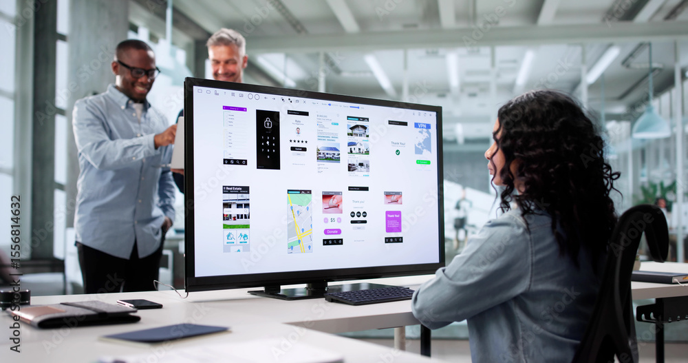 Poster diverse team of ui designers collaborating