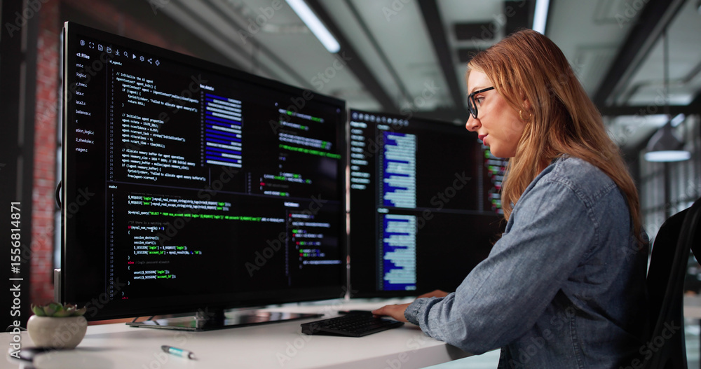 Poster female software engineer developing code