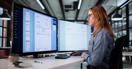 Medical Billing Audit: Young Woman Managing Payroll Software