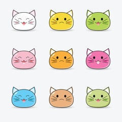 Fototapeta premium Cute animal cat icon set. Japanese sweet animal and colorful cartoon fun icons