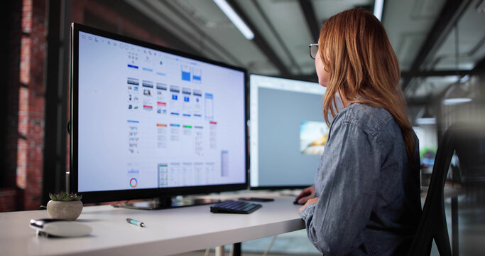 Young Woman Is Working As A Freelance Mobile App UI Designer. She Is Online - Powered by Adobe