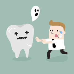 Businessman and his tooth decay cartoon illustration