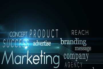 Marketing buzzwords on black background