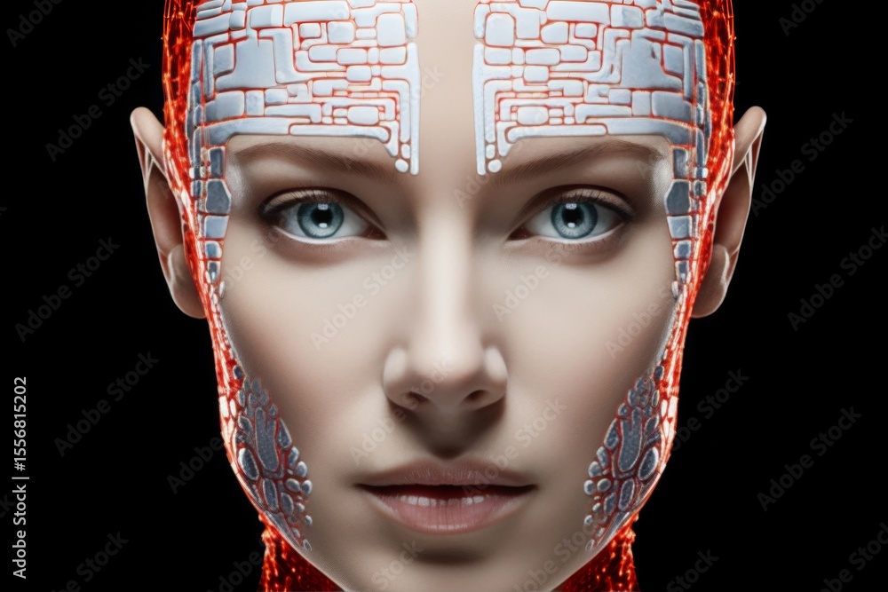 Aufkleber portrait of a futuristic robot on a minimalist background showcasing advanced design and detail