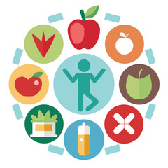 Wellness and Health Icons Vector Illustration ? Cartoon, Clipart and Line Art Design.eps