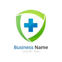 Protect Health Logo, modern logo design incorporating a stylized shield with a blue plus symbol inside.