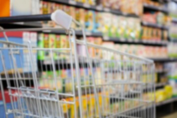 Shopping cart amidst products
