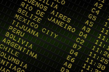 Black airport departures board for south america