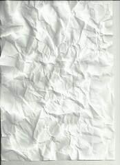 Photorealistic render showing crumpled white paper sheet lying flat on plain surface with wrinkles