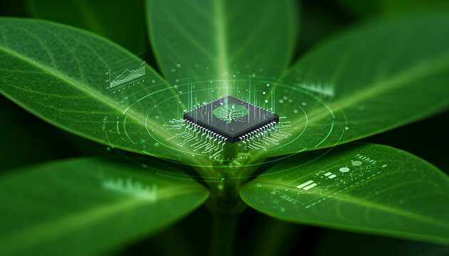 Close-up of a green leafy vegetable with superimposed digital interface. Suitable for food-tech UI, sustainable agriculture dashboards, or biotech product branding scenes.