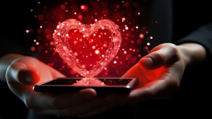 Smartphone screen displaying a vibrant, hand drawn red heart illustration captured on the display