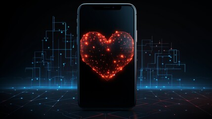 Smartphone display featuring a hand drawn red heart illustration for romantic expression
