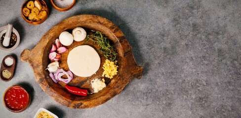 Overhead view of ingredients in container