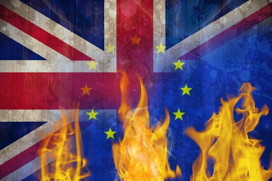 Naklejki Montage of EU flag and Great britain flag